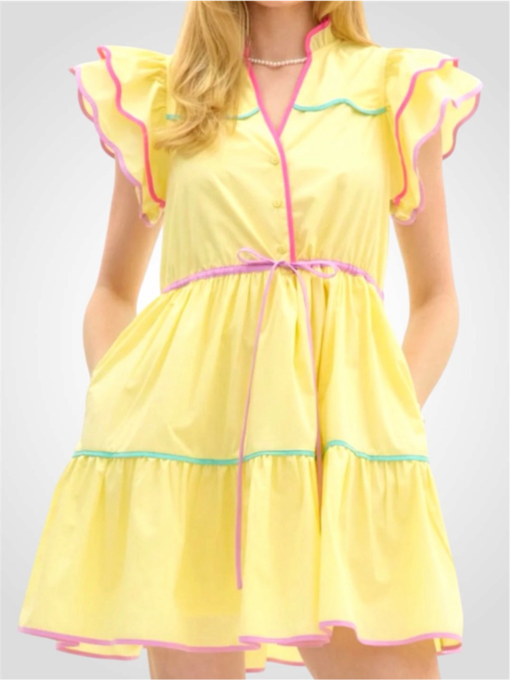 Entro Multi Color Accent Ruffled Tiered Mini Dress Size S